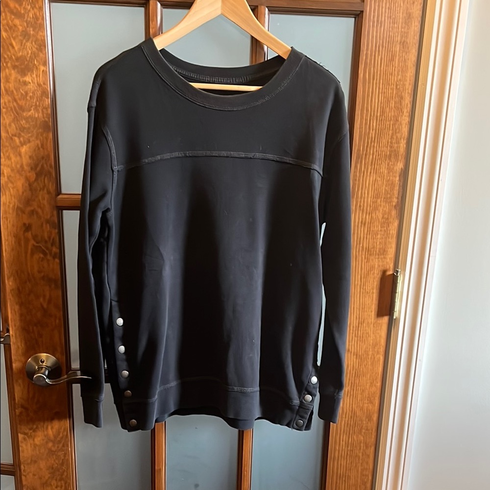 Black Long Sleeve Sweatshirt with Button Accents
